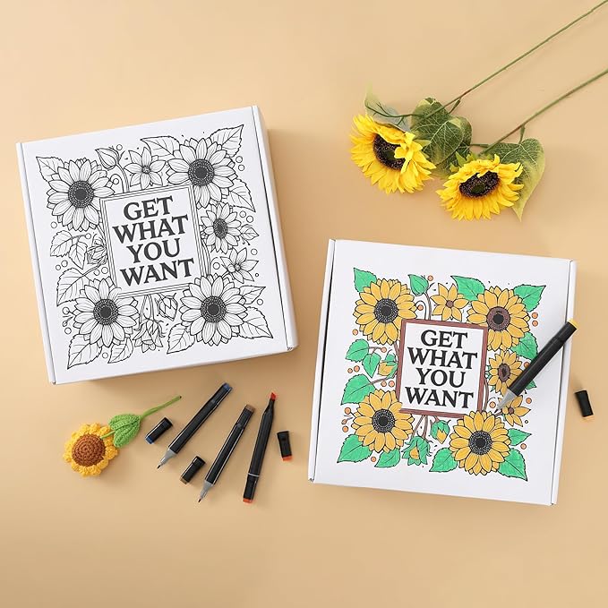 Foldifyzen Birthday gifts for women, Get well soon gift baskets,care package with sunflower coffee mug,sunflower pattern gift box to color as unique gift baskets for women.