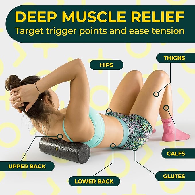 Deep Recovery Yoga Foam Roller for Physical Therapy & Exercise – Firm Back Roller for Back Pain, Legs, and Shoulders, 12in x 4in Travel Size – Deep Tissue Massage for Myofascial Release
