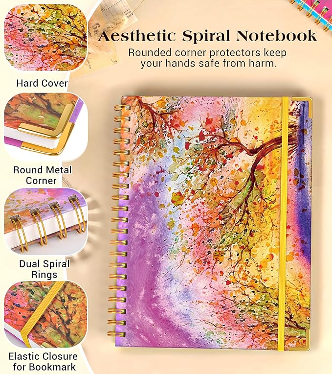 Lined Spiral Notebook Journal for Women, 200 Pages Cute Notebooks 8.5” x 11”, A4 Large Hardcover Spiral Journals with 100 GSM Thick Paper, College Ruled Notebook for Writing Work School, Autumn Tree