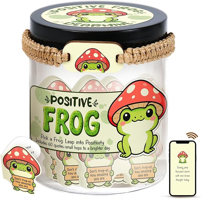 60 Positive Frog Cards Jar, Affirmation Cards for Women, Emotional Support Frog, Frog Gifts for Women, Teens, Frog Gifts, Frog Themed Gift, Positive Frog