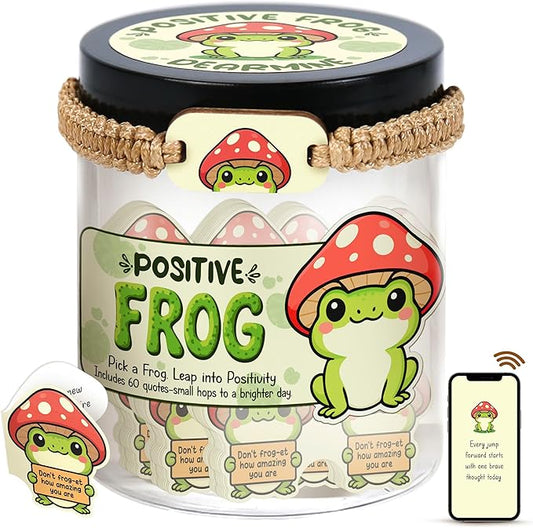 60 Positive Frog Cards Jar, Affirmation Cards for Women, Emotional Support Frog, Frog Gifts for Women, Teens, Frog Gifts, Frog Themed Gift, Positive Frog