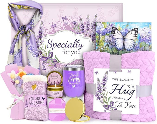 Birthday Gifts for Women Friendship Self Care Package Gifts for Women Get Well Soon Gift Baskets Relaxing Blanket Gifts Box for Sister Mom Wife Friend Her Fantasy Box (Purple)
