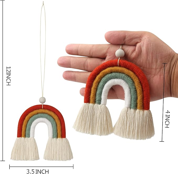 BOHO GARDEN Macrame Bohemian Rainbow Charm - Essential Oil Diffuser for Cars, Baby Nursery, Children’s Bedroom & Home Decor- Colorful Decorative Hanging Air Freshener & Accessories - 3.5x4 - Sunset
