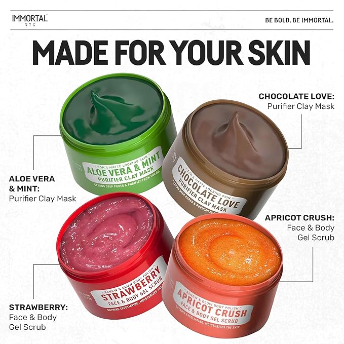 Immortal NYC Apricot Crush Face & Body Scrub Mask Gel- Moisturizing and Exfoliating Body, Face, Hand, Foot Scrub - Fights Acne, Fine Lines & Wrinkles, Great Gifts For Women & Men - 10 oz