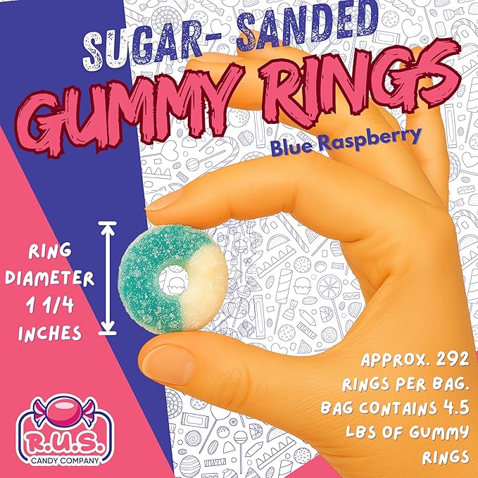 Blue Raspberry Ring Gummies 4.5 lbs Bulk Bag – Fruity Gummy Candy – Fresh, Soft & Chewy – Party, Snack, Candy Buffet – by RUS Candy Company (Blue Raspberry)