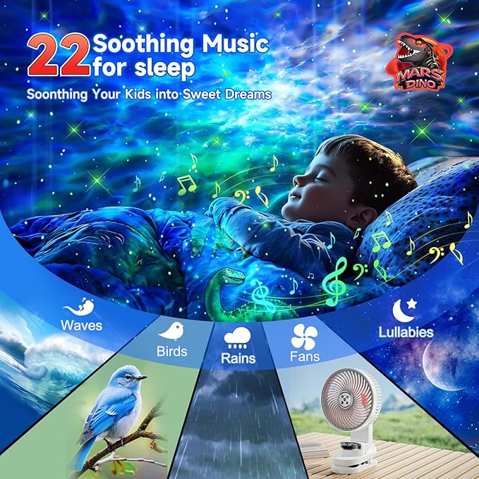 Dinosaur Night Light-Projector,22 White Noises+316 Color Modes Galaxy-Lights for Bedroom, Bluetooth Speaker Light for Bedroom, Star-Projector Galaxy Light