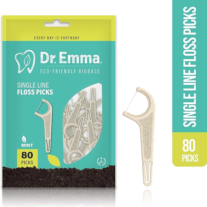 Dr. Emma Biodegradable Dental Floss Picks Single Line Floss Picks Biobased Material Tooth Flosser for Adults Teeth Cleaning Mint Flavor Toothpick Stick Soft On Gum & Teeth 240 Count