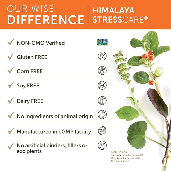 Himalaya StressCare, 30 Day Supply - Herbal Adrenal Support for Calming Relaxation, Stress Relief, Energy Support and Occasional Sleeplessness - Vegan, Non-GMO, Gluten Free, 120 Capsules