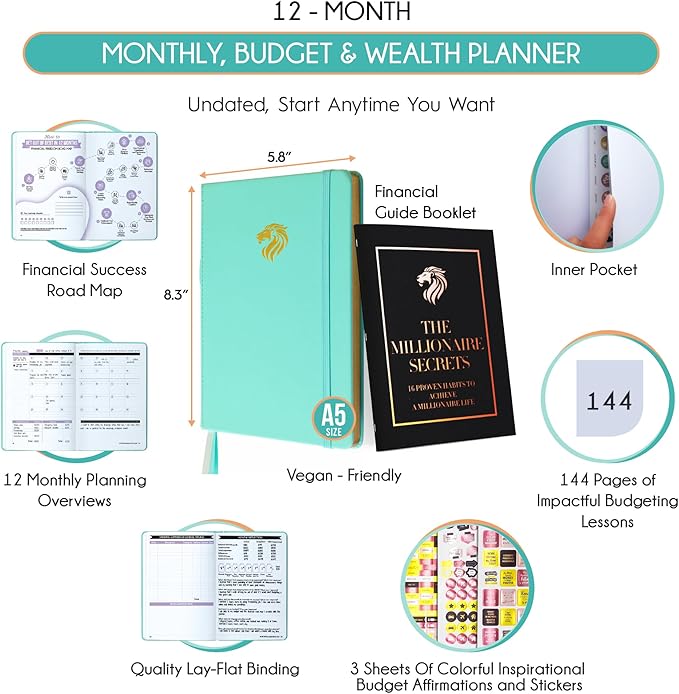 Financial Planner - Monthly Budget Planner & Monthly Bill Organizer | A 12-Month Journey to Financial Freedom | Bill Payment Tracker Organizer, Debt, Expense Tracker & Money Saving with Pockets