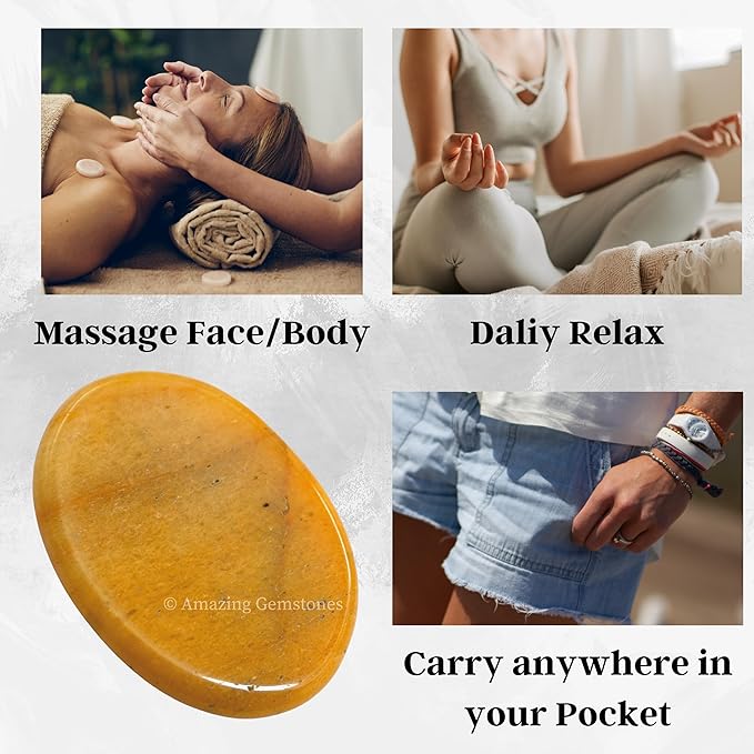 Amazing Gemstone Yellow Jasper Worry Stone Crystals and Healing Stones - Worry Stones for Stress Relief Gifts - Piedra Crystal Fidget for Meditation - Unique Stocking Stuffers and Birthday Gifts