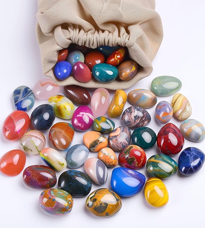 Polished Healing Crystals Stone Set, 24 Types of 0.6" Handpicked Tumbled Stones for Healing, Reiki, Meditation, Crafting, Home Decor, Ethically Sourced, Mixed Crystals