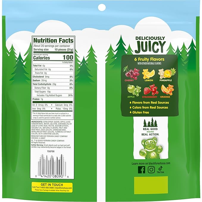 Black Forest Gummy, Bears, Fruit Flavor, Deliciously Juicy, Made with Real Fruit Juice, 22 oz (Pack of 2)