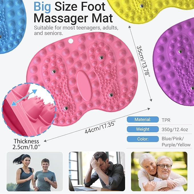 Foot Massager Mat 2PCS, Foot Reflexology Mat with Magnetic Therapy, Under Desk Mat Acupressure Mat for Feet Relaxation, Pressure Point Mat for Pain, Fatigue and Stress Relief (Blue+Yellow)