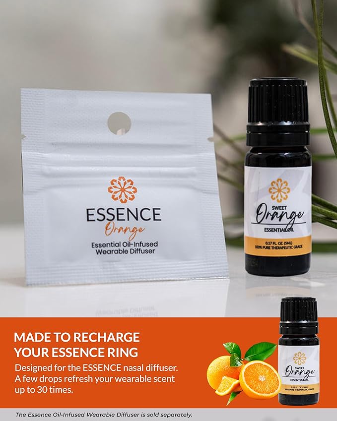 Essence Orange Essential Oil – 100% Pure & Therapeutic Grade – Perfect for Aromatherapy, Diffusers & Recharging Essence Nasal Diffuser Rings – Natural Stress & Mood Support (5mL)