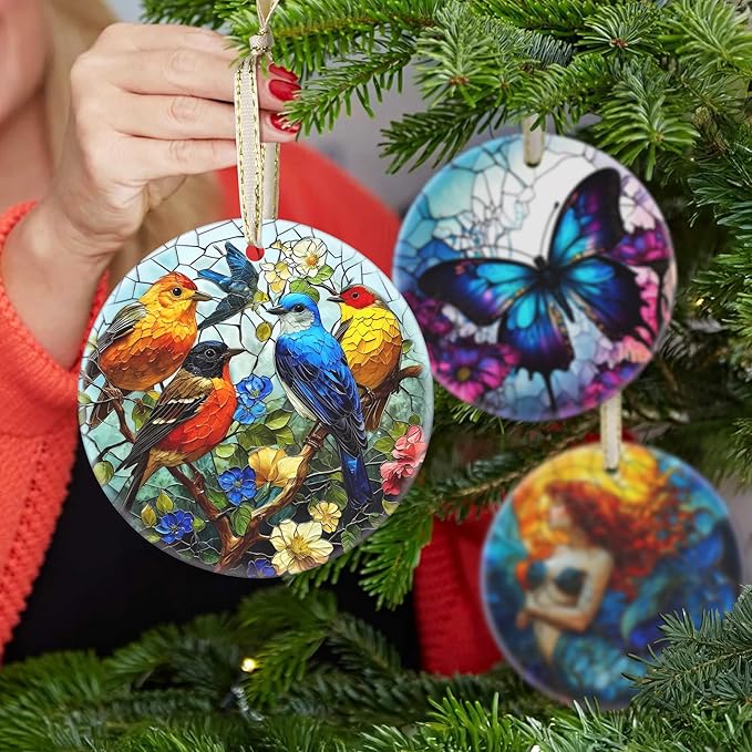 Ceramic Birds Hanging Ornament - Christmas Tree Decor - Gifts for Birds Lovers