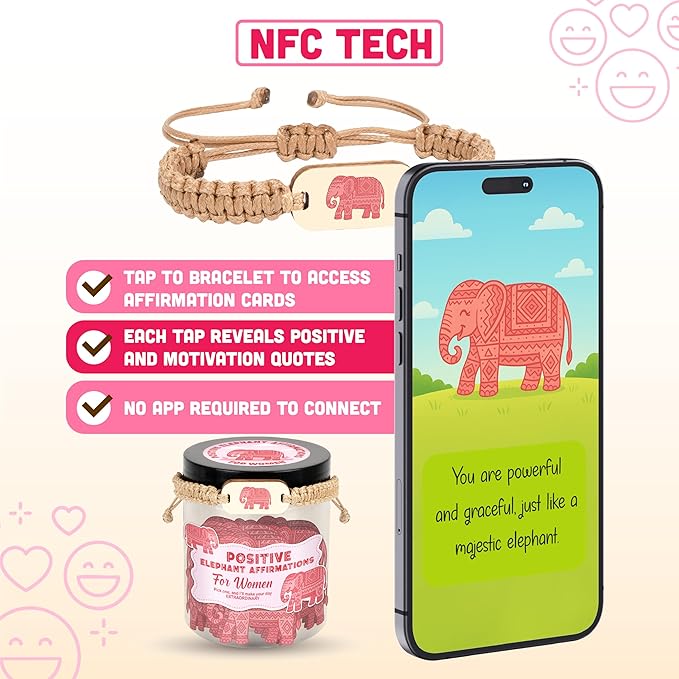 60 Positive Elephant Cards Jar, Affirmation Cards for Women, Emotional Support Gift, Elephants Gifts for Women, White Elephant Gifts