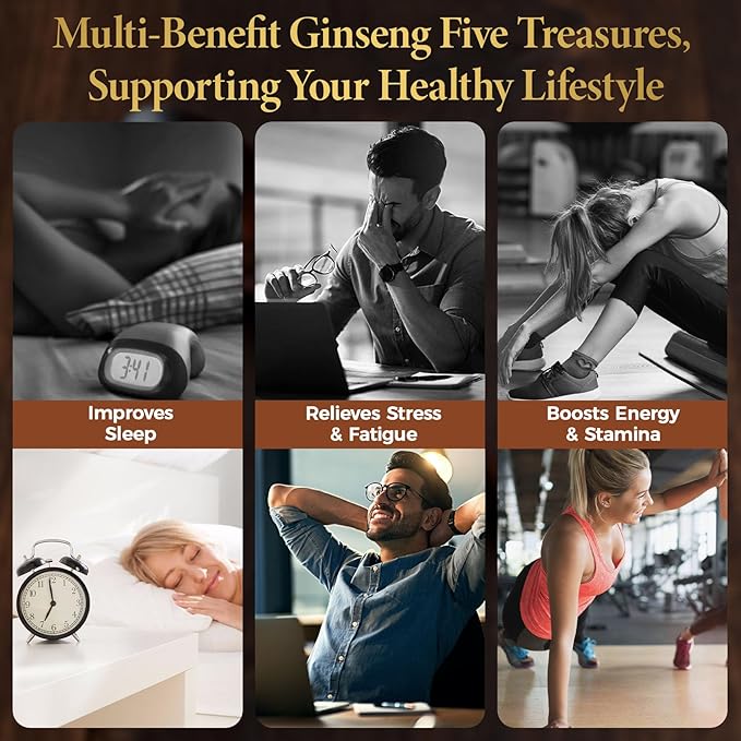 Ginseng Five Treasure Tea, Herbal Tea 10g X 30 Bags, Made with 7 Precious Ingredients Formula, Natural Chinese Teas for Men Women