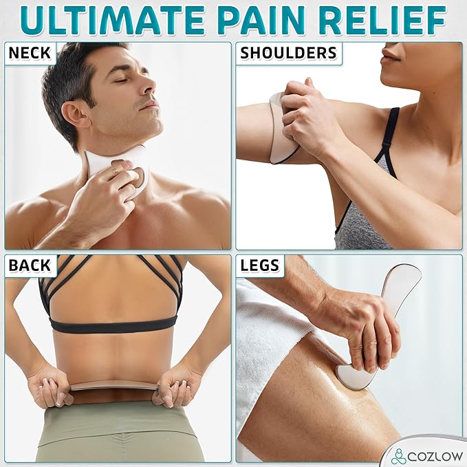 COZLOW 3-in-1 Stainless Steel Muscle Scraper Tool Set for IASTM Therapy - Skin Scraping Massage Tools for Soft Tissue Mobilization - Deep Tissue Gua Sha for Arms, Legs & Back