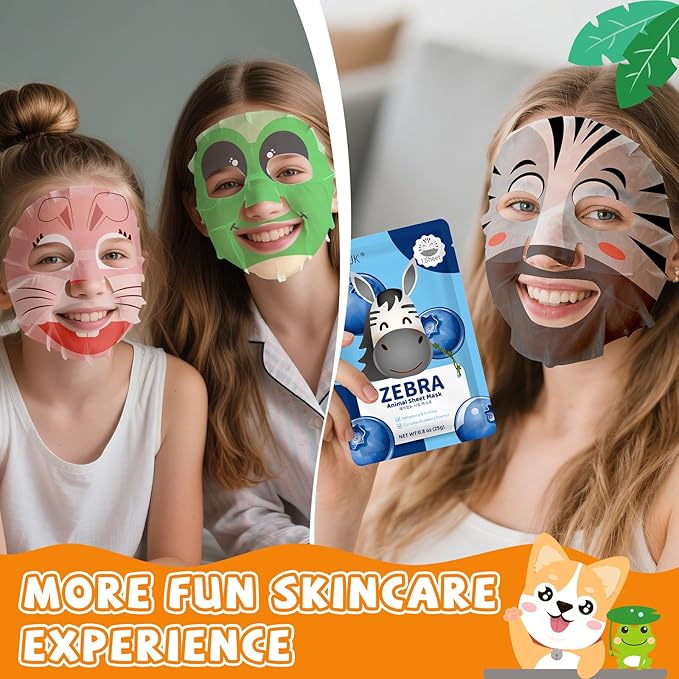 9 Pack Animal Face Masks Skincare for Kids, Bulk Sheet Hydrating Face Mask for Kids Skin Care, Collagen Face Mask for Teens Women, Christmas Gifts, Spa Party Gifts for Teen Girls