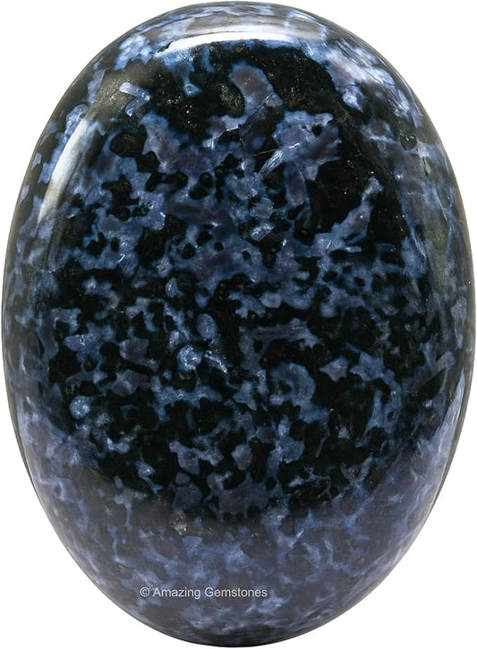 Amazing Gemstone Indigo Gabbro Jasper Palm Stone - Hot Massage Worry Stone for Natural Body Chakra Balancing, Reiki Healing and Crystal Grid