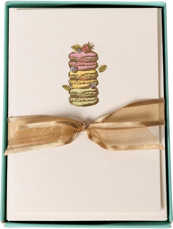 Graphique Macarons Cards | Pack of 10 Cards with Envelopes | Blank Inside | All Occasion Greetings | La Petite Presse Collection | Embossing and Gold Foil Accents | Boxed Set | 3.25" x 4.75"