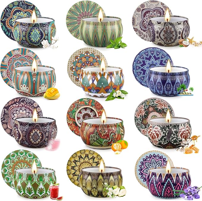 Scented Candles Gift Set, 12 Pack Candles for Home Scented, 21.12 oz Long Lasting Soy Wax Aromatherapy Candle Set with Gift Box, Birthday Gifts for Women