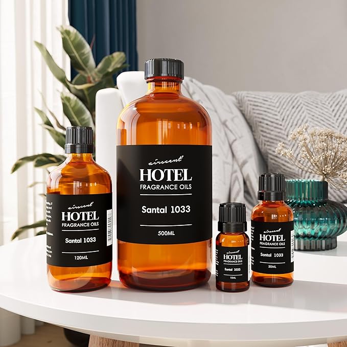 AirScent Santal Diffuser Oil No. 1033 - Santal-33 Inspired Perfume Dupe - Premium Fragrance Oil Blend for Ultrasonic and Waterless Diffusers and Crafting - 10 mL, 0.34 fl oz Glass Bottle with Dropper