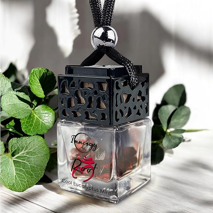 Innergy Root Chakra Crystal Infused Car Air Freshener - Portable 8 ml. Hanging Essential Oil Diffuser for Vehicle, Long-Lasting Fragrance, Eco-Friendly Design, Freshness On The Go!