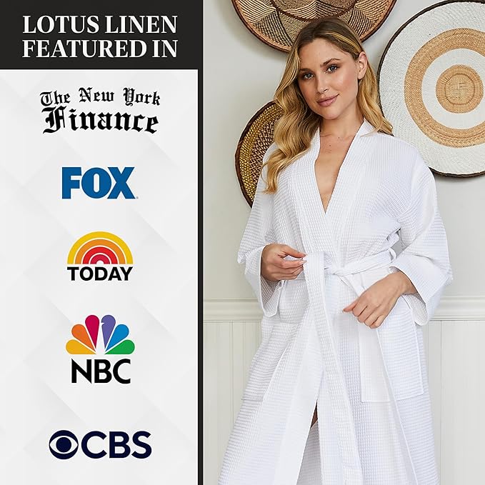 Lotus Linen Waffle Robes for Women - Lightweight Cotton Kimono Bathrobe - Long Soft Spa Bath Robe