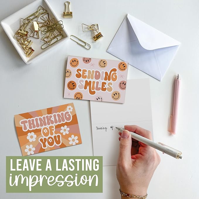 Hadley Designs Thinking of You Cards with Envelopes - 24 Hello Greeting Cards Thinking of You Card for Men & Women Bulk, Blank Encouragement Card for Kids, Just Because Cheerful Encouraging Notecards