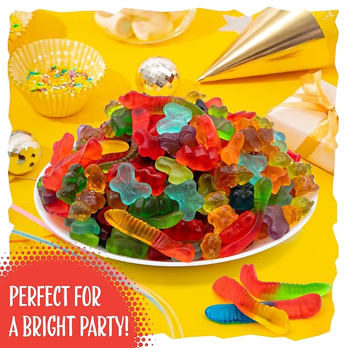 Gummy Candy Mix | 2 Pound Variety Pack | Gummy Worms, Bears, Butterflies, 3D Bears, 3D Dinosaurs | Assorted Fruit Flavors for Party Favors, Goody Bags, and Kids' Events
