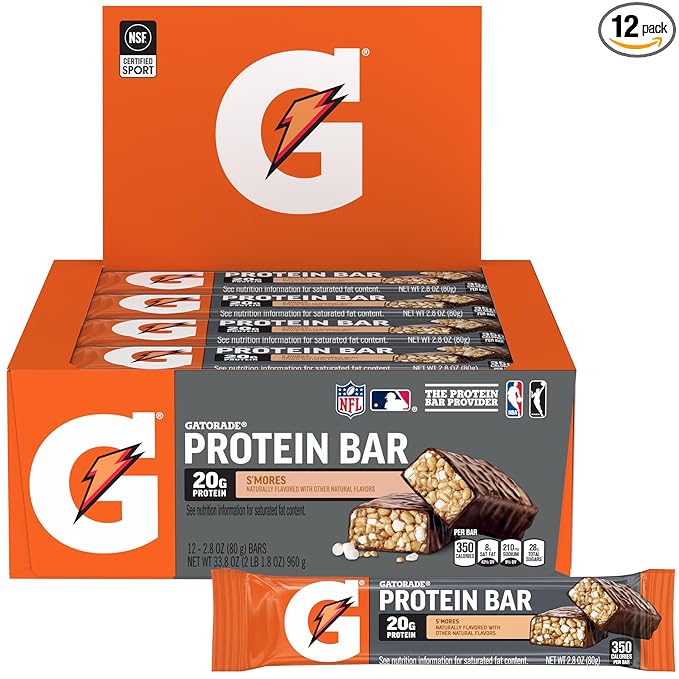 Gatorade Whey Protein Recover Bars, S'mores, 12 Count(Pack of 1)