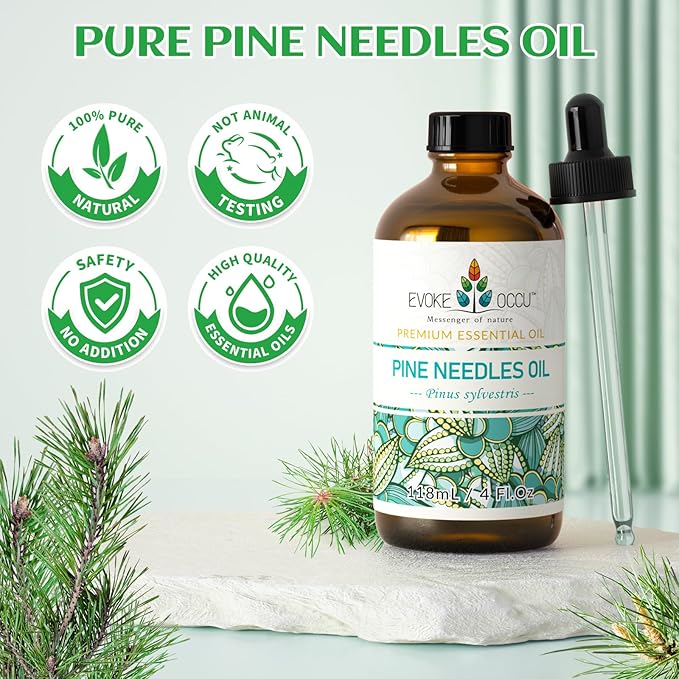 EVOKE OCCU Pine Essential Oil for Diffuser, Fresh Pine Scent for Aromatherapy, Skin, Hair Care, Soap & Candle Making - 4 Fl Oz