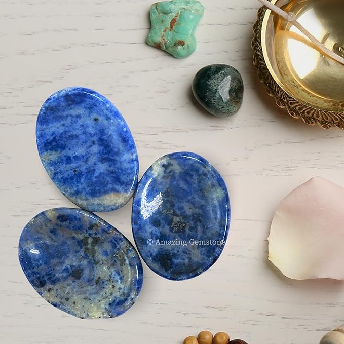Amazing Gemstone Sodalite Worry Stone Crystals and Healing Stones - Worry Stones for Stress Relief Gifts - Piedra Crystal Fidget for Meditation, Calming, Relaxation