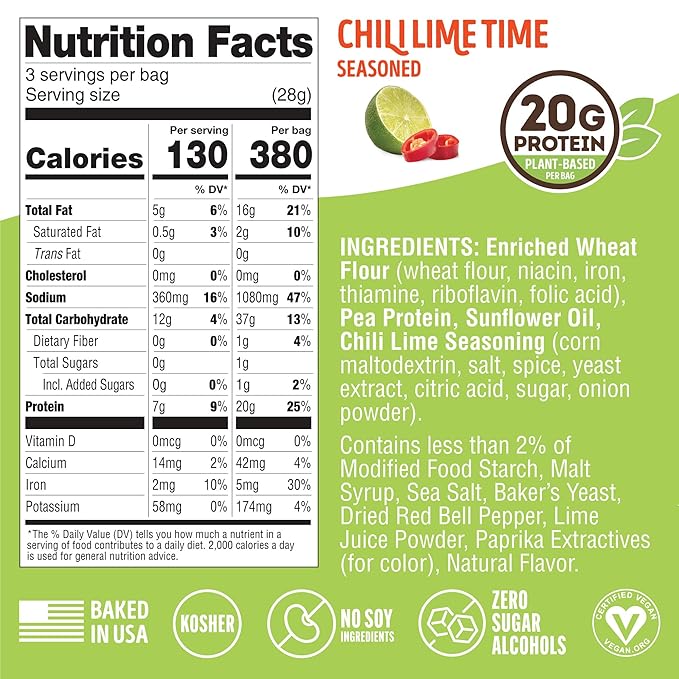 Lenny & Larry's FITZELS Protein Pretzels (Chilli Lime Time) 8 Individual Bags 3 oz Each – High Protein Snacks with 20g of Plant Based Protein – Healthy Vegan Pretzels – Delicious Salty Taste