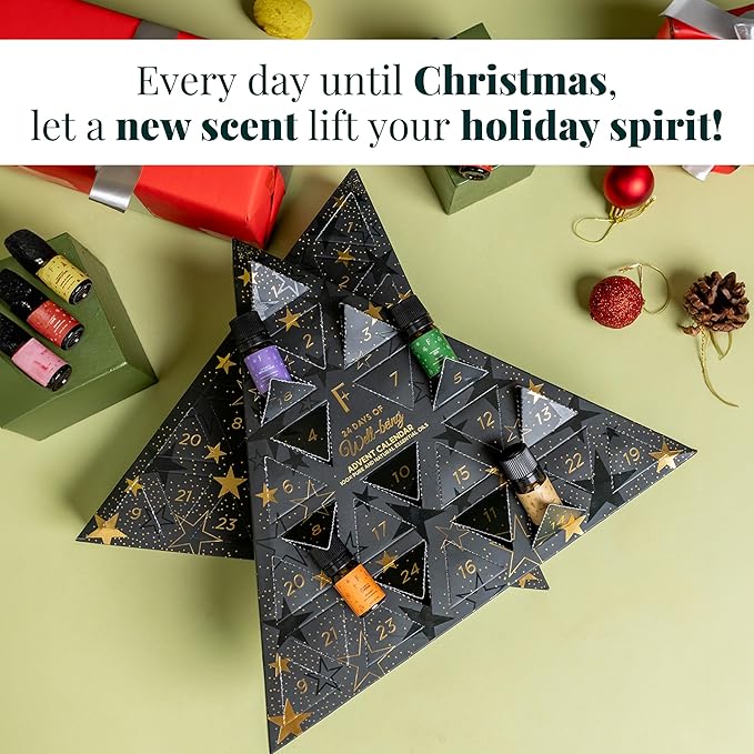 Folkulture Advent Calendar 2025 | Essential Oils Set for Diffuser for Home | Set of 24 Essential Oils | Vanilla, Rosemary, Peppermint | Fragrance Oil Scents for Gifts for Women | Wellness Gift Set