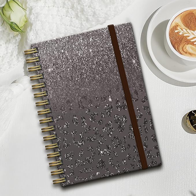 Cute Spiral Notebook, Journal for Women, Hardcover Spiral Journal, 5.5 x 8.3 Inches, 120 Pages,100gsm Paper, for Gifts Nurse Teacher Women Office Supplies(Black Leopard)