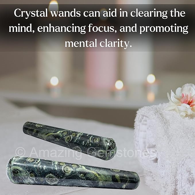 Amazing Gemstone Kambaba Jasper Crystal Wand Massage Stick - Pelvic Wand Gua Sha for Adults - Crystals and Healing Stones Massage Wands for Adults Gifts (Smooth)