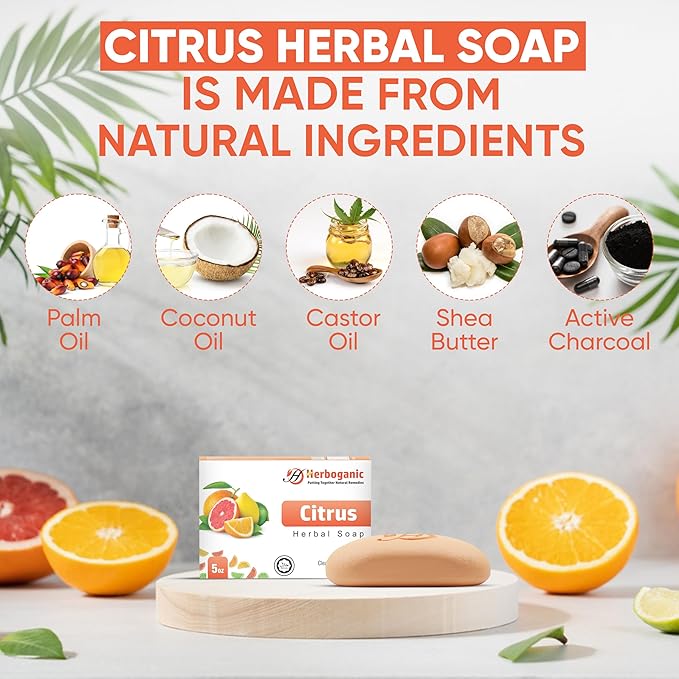 HERBOGANIC Citrus Herbal Soap | Pack of 6 of 5oz soap Bar | Ideal for Men and Women, Soothing and Nourishing Soap for Moisturization