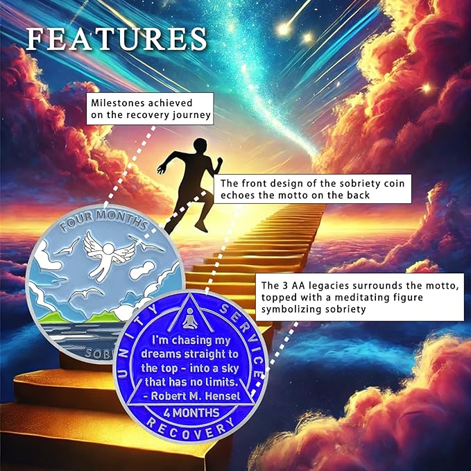 4 Month Sobriety Coin Sobriety Chips AA Chip AA Coins Sober Chip Token Recovery Medallion NA Chips NA Coins from 1 to 12 Month Plastic case Included-Baking Paint Process