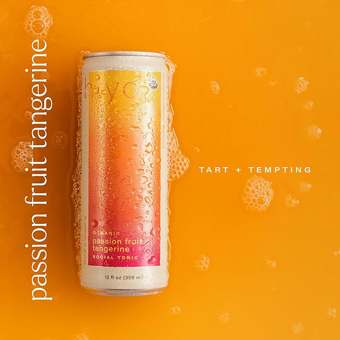 Hiyo Organic Social Tonic- Passion Fruit Tangerine, 12 Pack – N.A. Functional Seltzer, Sparkling Water Crafted with Organic Adaptogens, Nootropics, & Botanicals