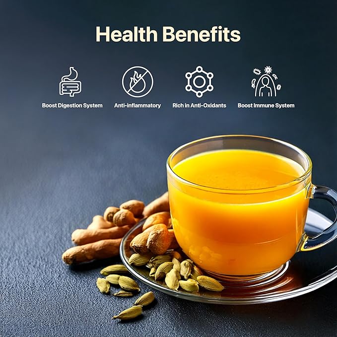 BLUE TEA - Turmeric Tea - Cardamom - 15 Count - Pyramid Plant Based Tea Bag | CURCUMIN RICH - HERBAL BLEND | Detox Tea - Herbal Tea - Caffeine Free - Gluten Free - Earthy Flavor - Healthy | Reusable Tin Pack