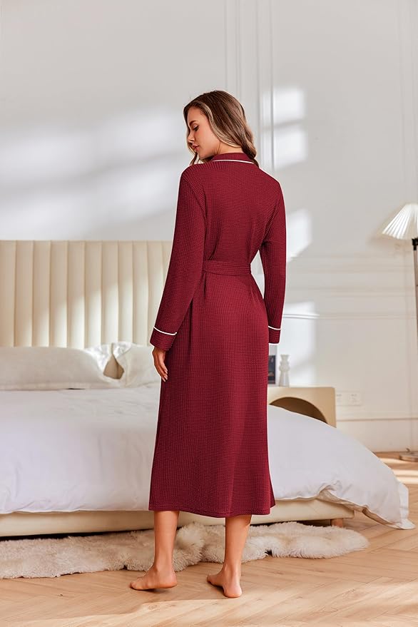 Ekouaer Robes for Women Lightweight Knit Waffle Bathrobe Full Length Kimono Casual Ladies Loungewear