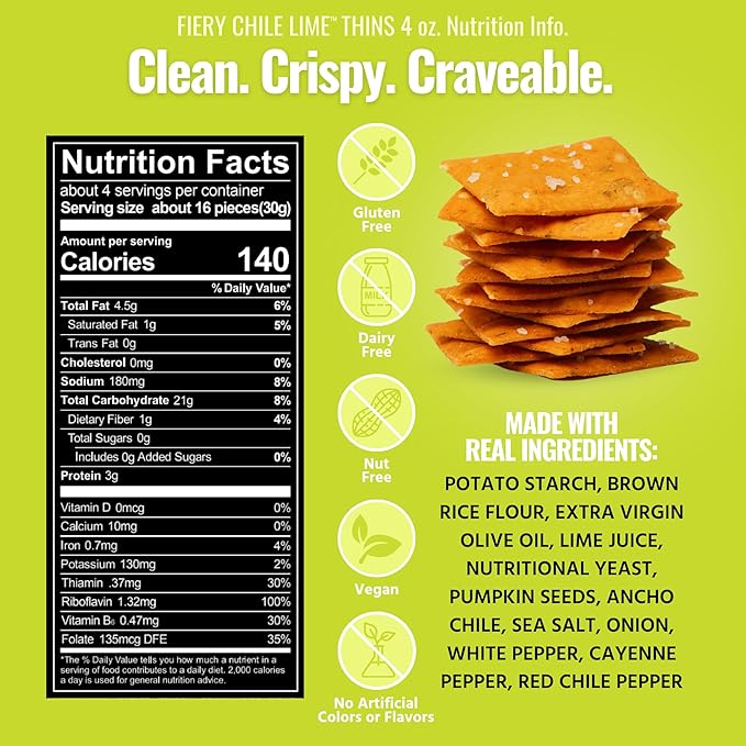Every Body Eat Snack Thins, Allergen Friendly, Vegan, Gluten Free and Dairy Free (2 Count, Fiery Chile Lime)