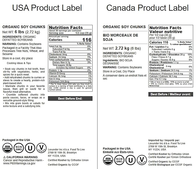 Food to Live Organic Soy Chunks 6 Pounds, – Unsalted Nuggets, High Protein. Plant-Based. Meat Alternate Substitute. Non-GMO. Vegan, Kosher, Bulk