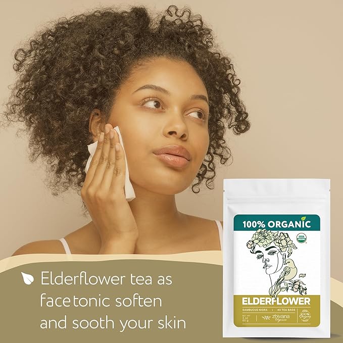 Organic Elderflower Tea Bags - Elder Flowers for Respiratory Health, Immunity - Herbal Tea for Cold Weather Days - Sauco do Flores - Seasonal Blend - 40 Teabags