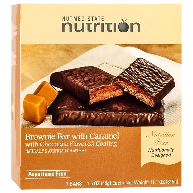 Nutmeg State Nutrition High Protein Bars, 7 Servings Per Box (1 Box (7 Servings), Brownie Bar with Caramel)