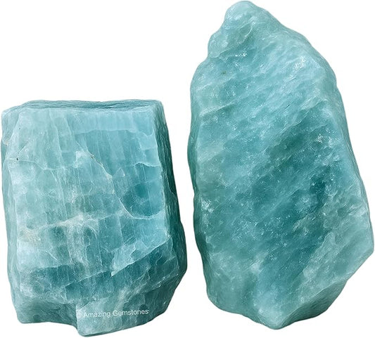 Amazing Gemstone Aquamarine Raw Crystals and Healing Stones, Natural Rocks for Tumbling - DIY Raw Stones and Crystals, 2 Pieces
