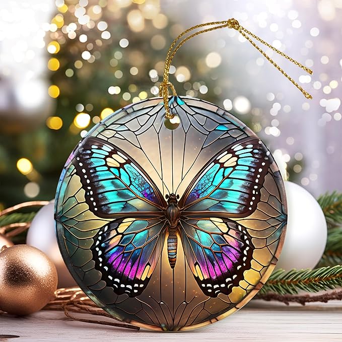Colorful Ceramic Butterfly Christmas Ornament for Tree, Holiday Decor, Butterfly Lovers Gifts, Christmas Ornament Gift Ideas