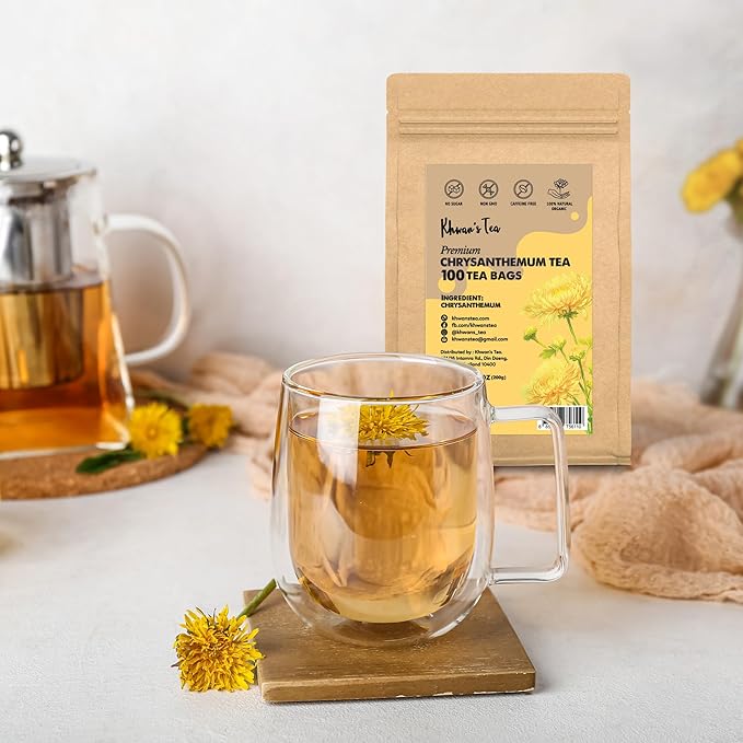 KHWAN’S TEA Chrysanthemum Flower Tea – Premium Herbal Tea, Caffeine-Free, Sun-Dried Flowers, Soothing Aroma, Perfect for Relaxation